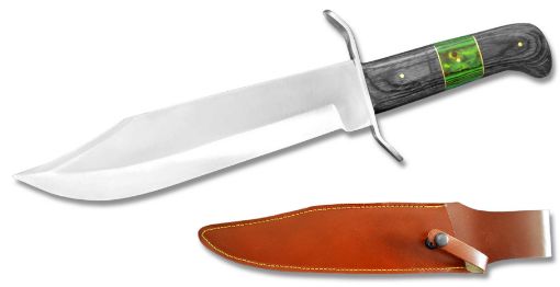 Picture of 15IN BLACK &GREEN PAKKAWOOD HANDLE BOWIE HUNTING KNIFE WITH LEATHER SHEATH - No DC2011-14BNW