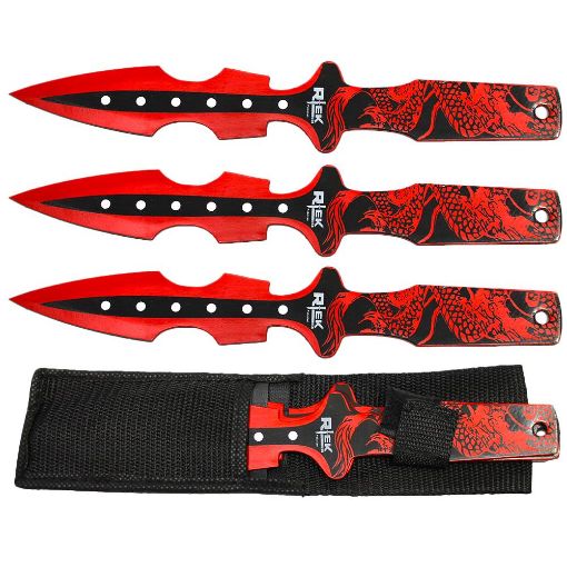 Picture of 10in RED DRAGON PRINT THROWING KNIFE 3pc SET WITH SHEATH - No TK800-310DR