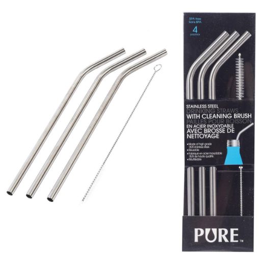 Picture of 3Pc Curved Ss Straws W Brush - SKU: 70543